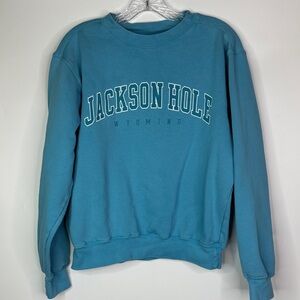 BAC Jackson Hole Wyoming Blue Crewneck Sweatshirt Size Small